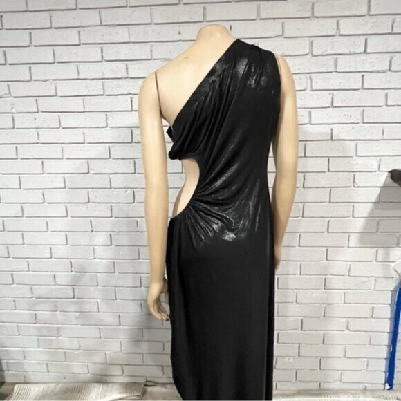 Norma Kamali Sunburst One‑Shoulder Cut‑Out Gown – Size XL – Black Lamé / Evening - Picture 7 of 13